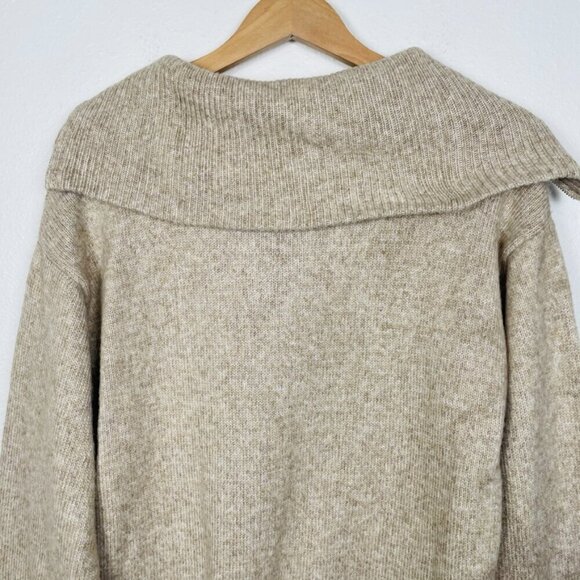 ASOS Oversized Tan Neutral Shawl Turtle Neck 1/4 Zip Knit Sweater | X-Small - Picture 8 of 10